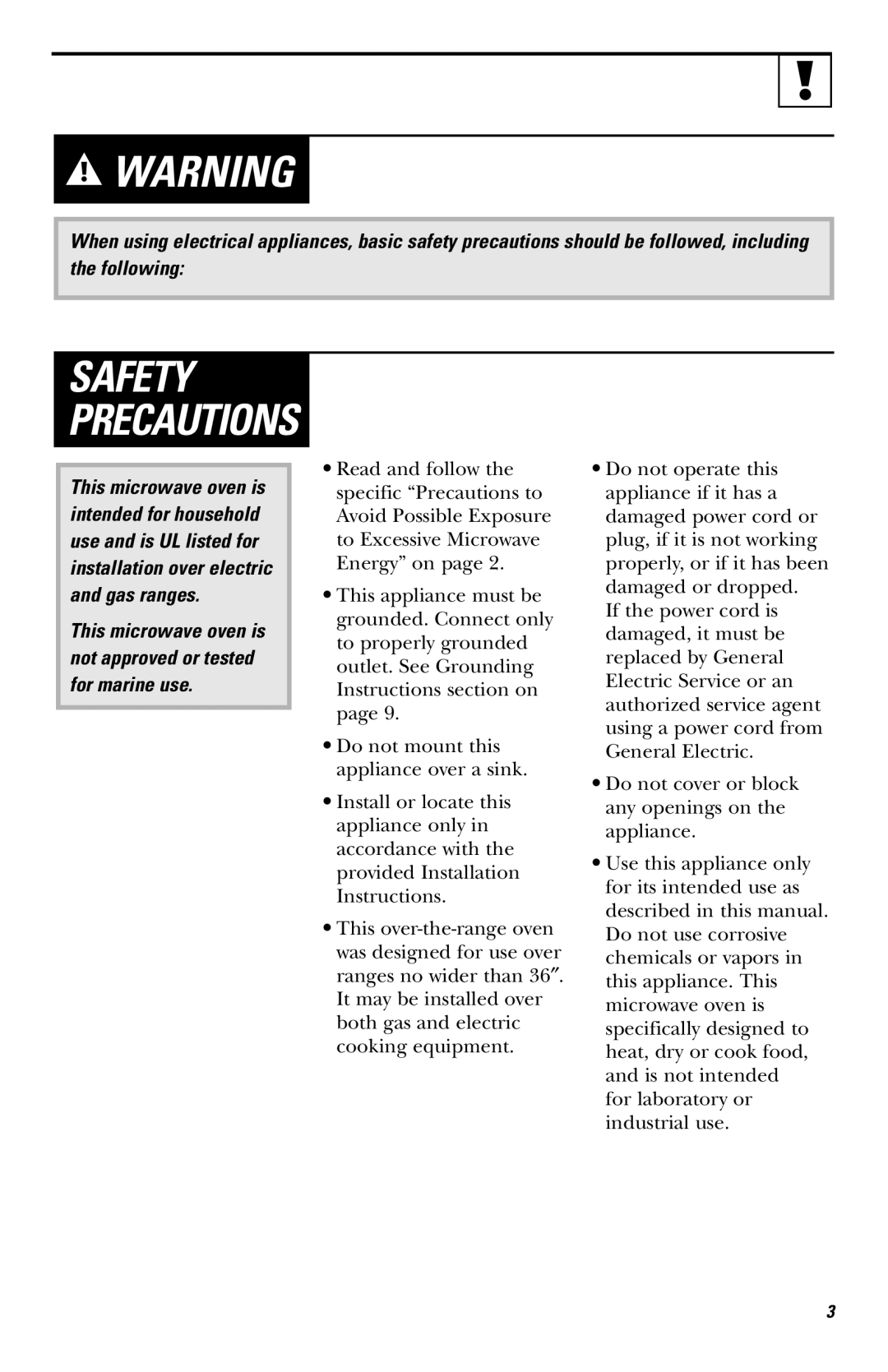 GE JVM1530 owner manual Safety Precautions 