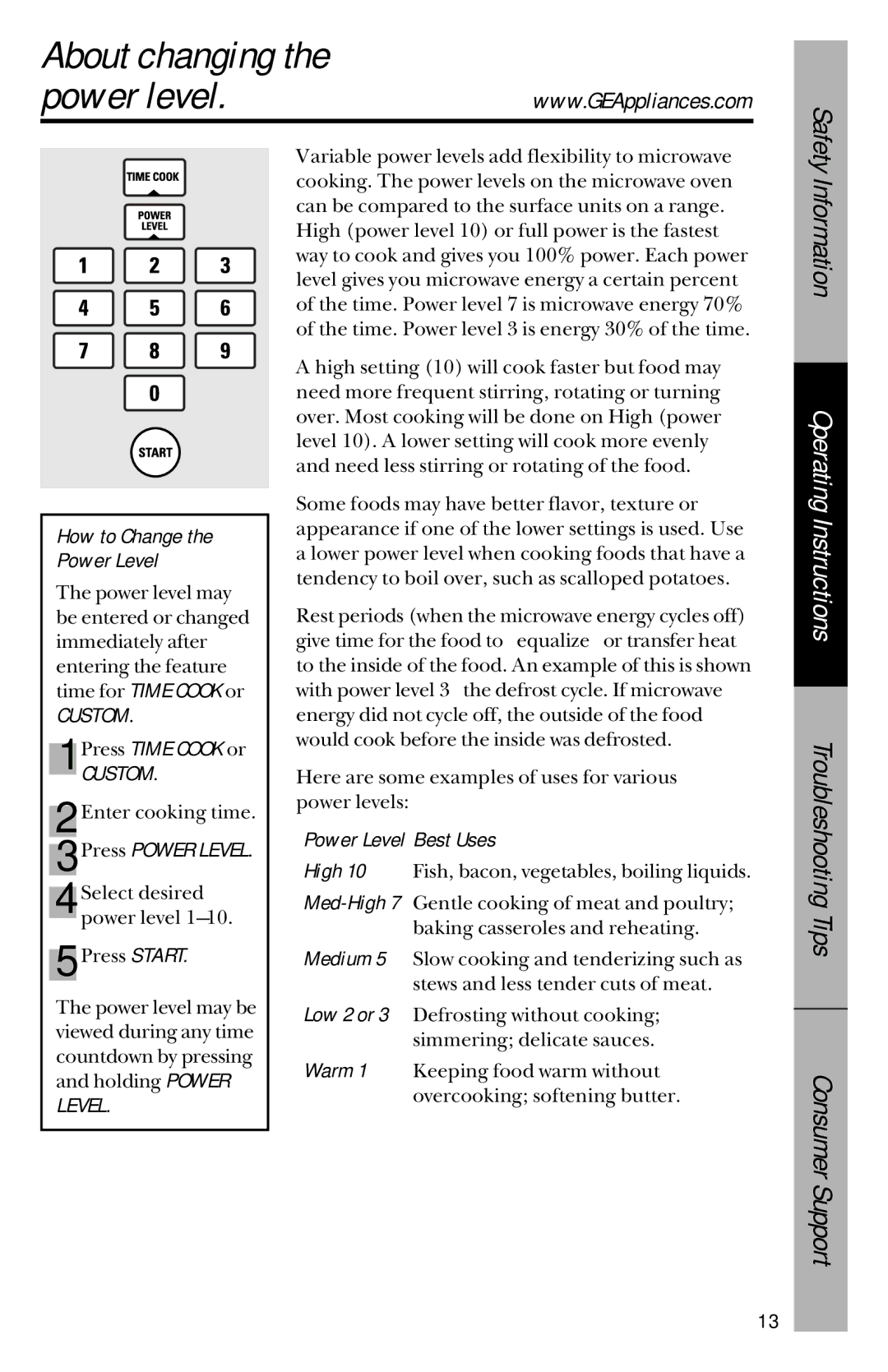 GE JVM1533 owner manual About changing Power level, How to Change the Power Level, Press Time Cook or, Press Power Level 