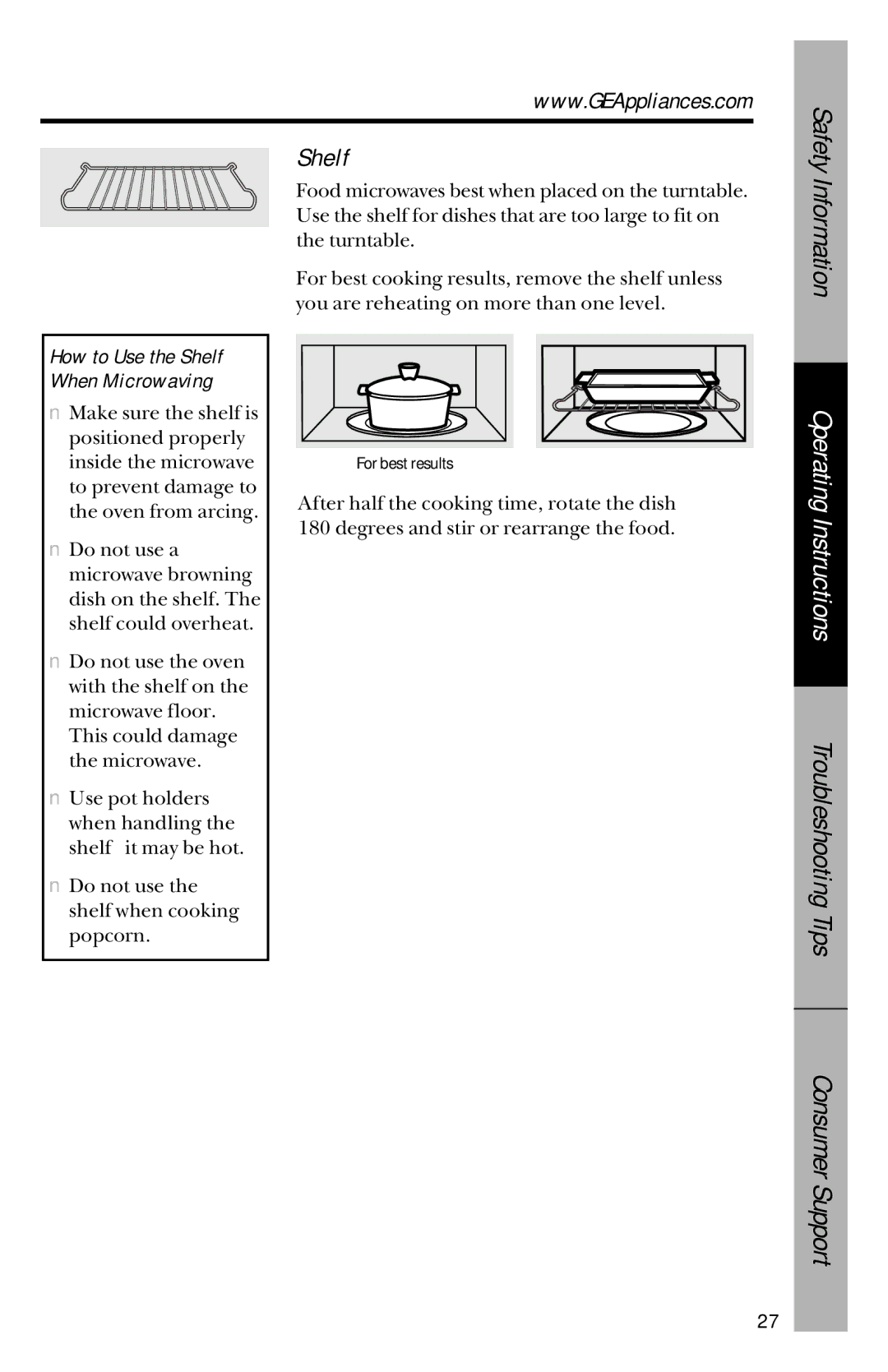 GE JVM1533 owner manual Shelf 