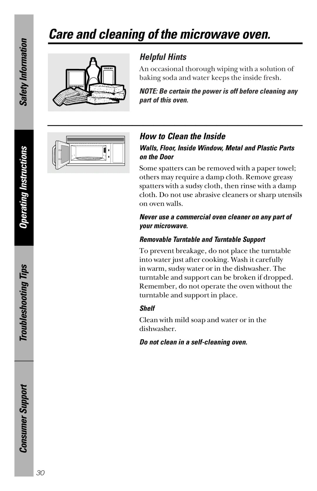 GE JVM1533 owner manual Helpful Hints, How to Clean the Inside, Shelf, Do not clean in a self-cleaning oven 