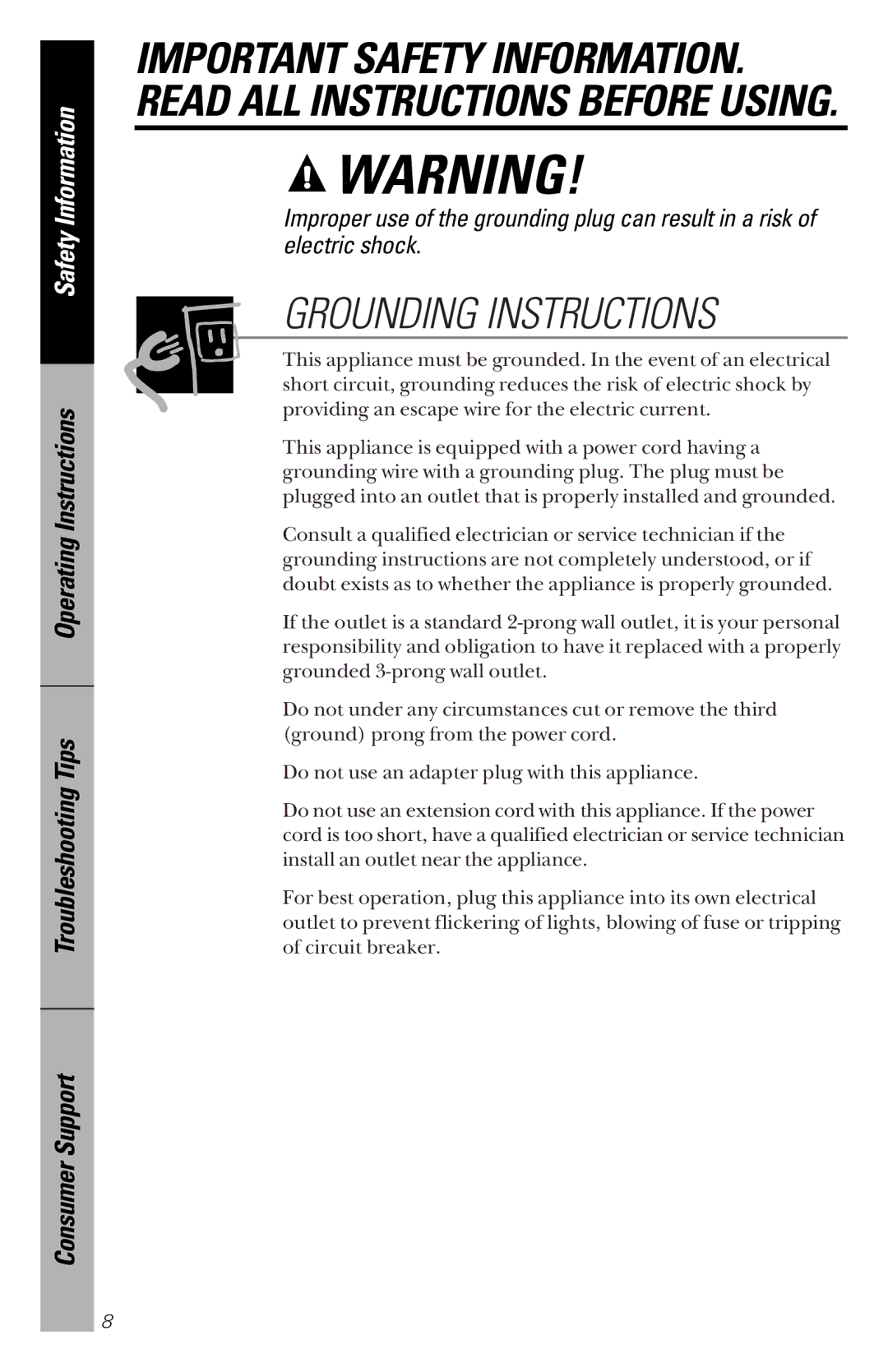 GE JVM1533 owner manual Grounding Instructions 