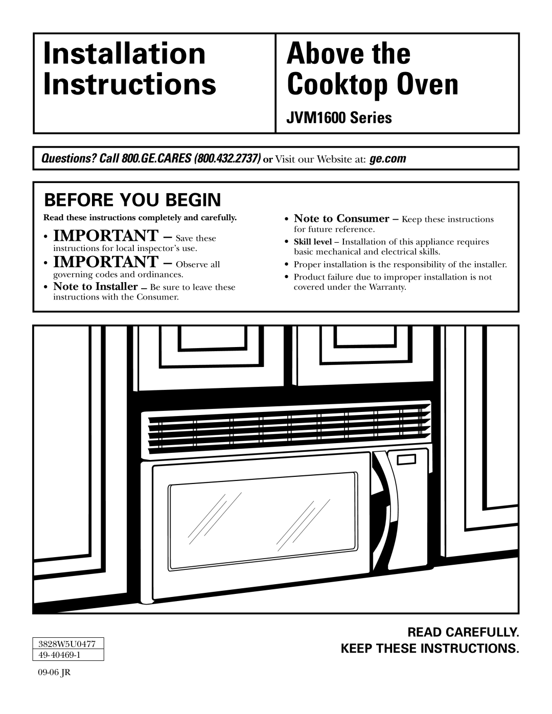 GE JVM1653SH, JVM1600 Series, JVM1653WH manual Installation Instructions, Before YOU Begin 