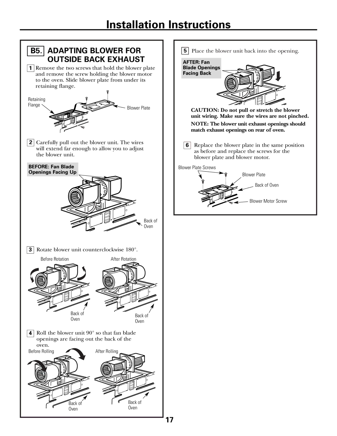 GE JVM1653WH, JVM1600 Series, JVM1653SH manual B5. Adapting Blower for Outside Back Exhaust 