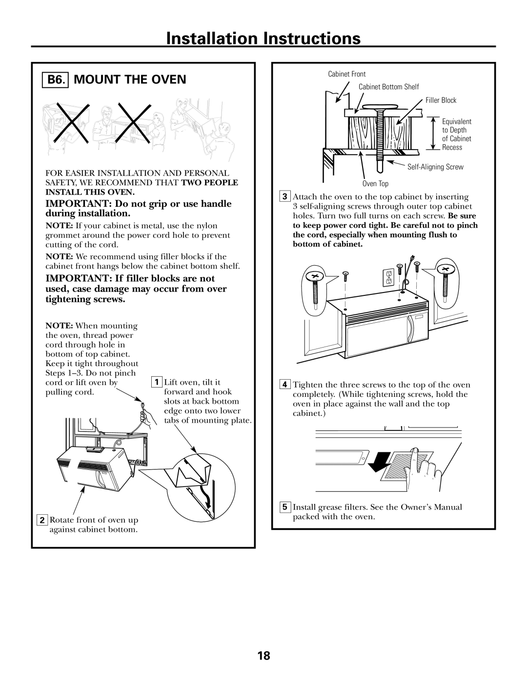 GE JVM1600 Series, JVM1653SH, JVM1653WH manual B6. Mount the Oven 