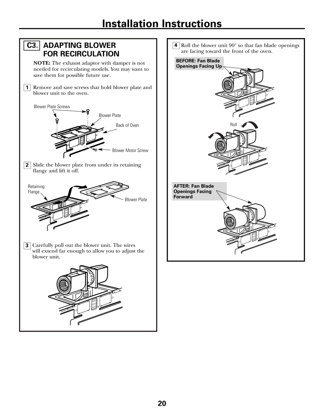 GE JVM1653WH, JVM1600 Series, JVM1653SH manual C3. Adapting Blower For Recirculation 