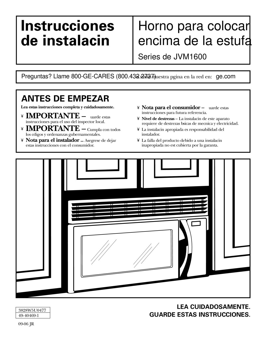 GE JVM1653SH, JVM1600 Series, JVM1653WH manual Antes DE Empezar, LEA Cuidadosamente, Guarde Estas Instrucciones 