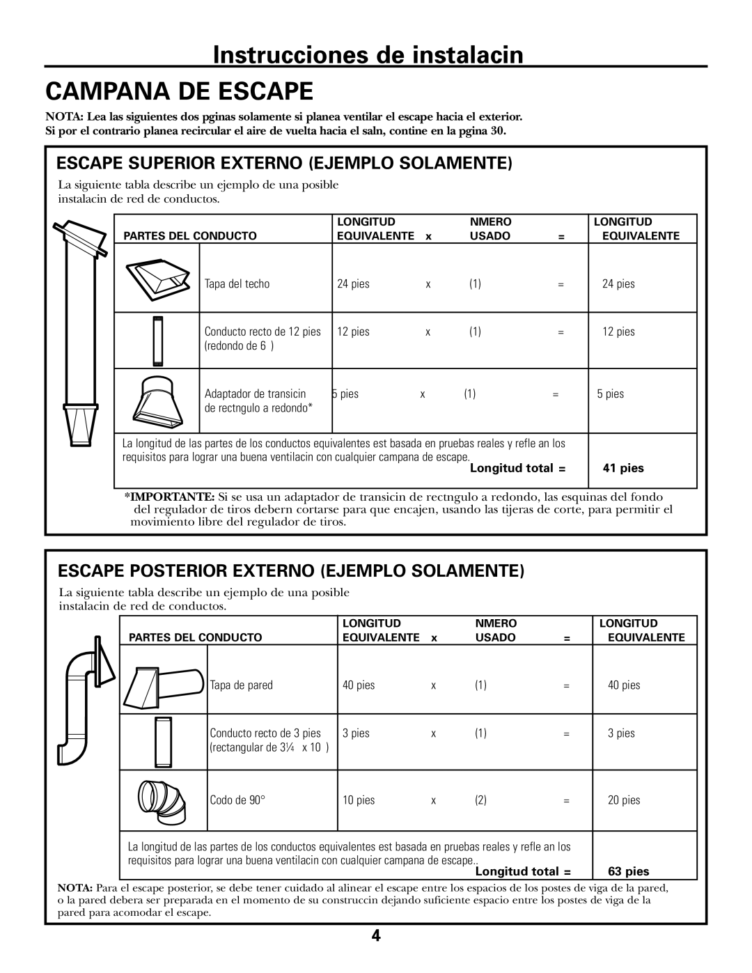 GE JVM1653SH Campana DE Escape, Escape Superior Externo Ejemplo Solamente, Escape Posterior Externo Ejemplo Solamente 