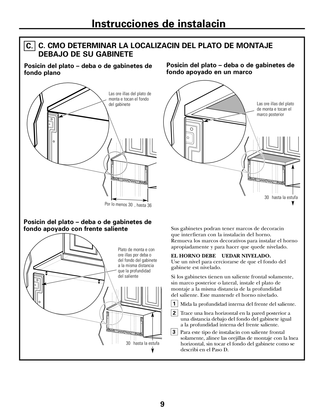 GE JVM1600 Series, JVM1653SH, JVM1653WH manual EL Horno Debe Quedar Nivelado 