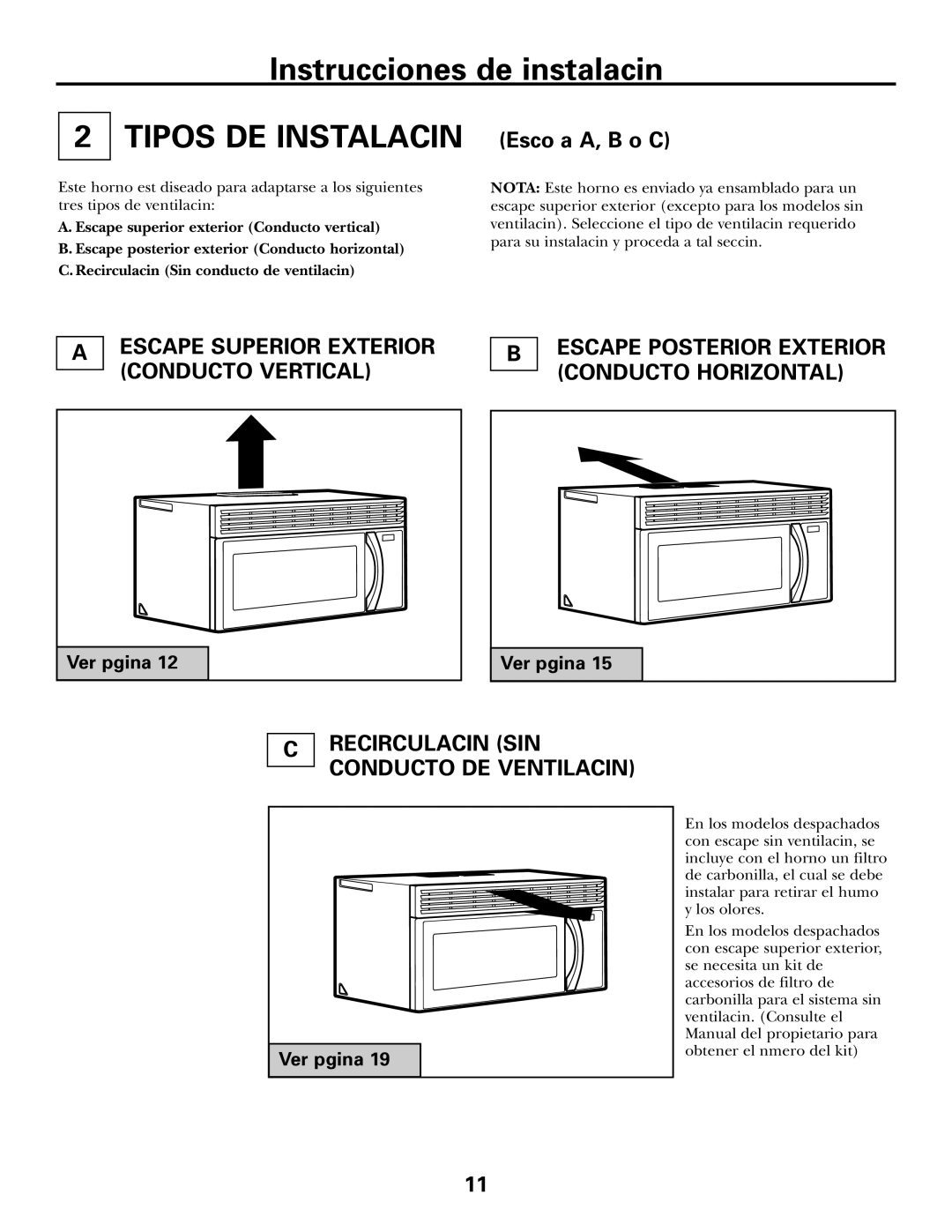 GE JVM1653WH, JVM1600 Series, JVM1653SH manual Recirculación SIN Conducto DE Ventilación, Ver página 