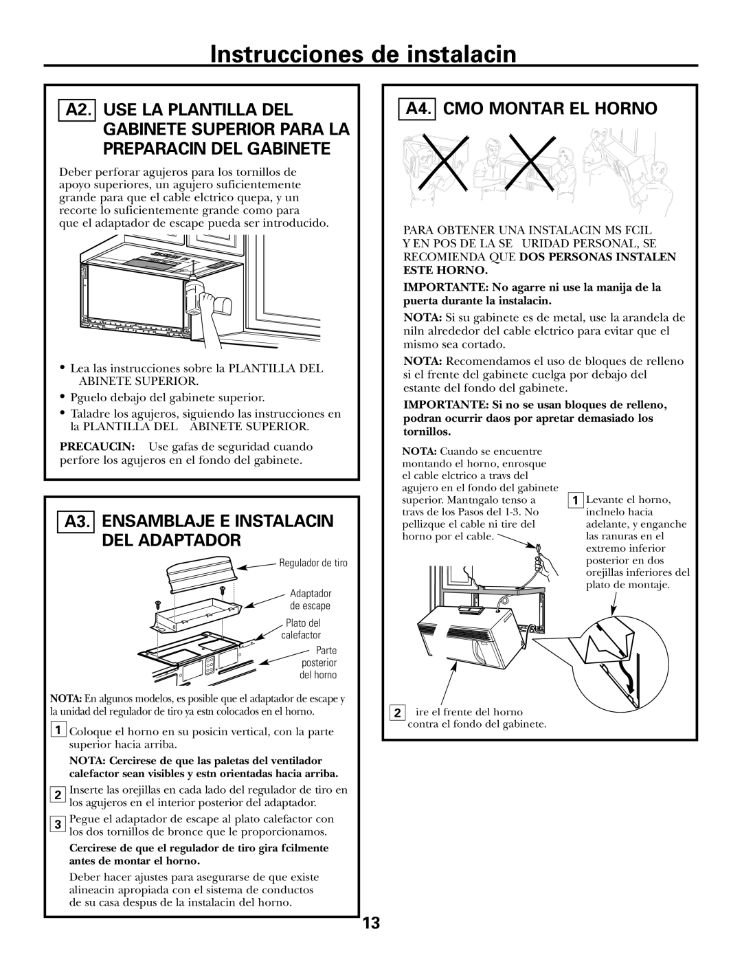 GE JVM1653SH, JVM1600 Series, JVM1653WH manual A4. Cómo Montar EL Horno, A3. Ensamblaje E Instalación DEL Adaptador 