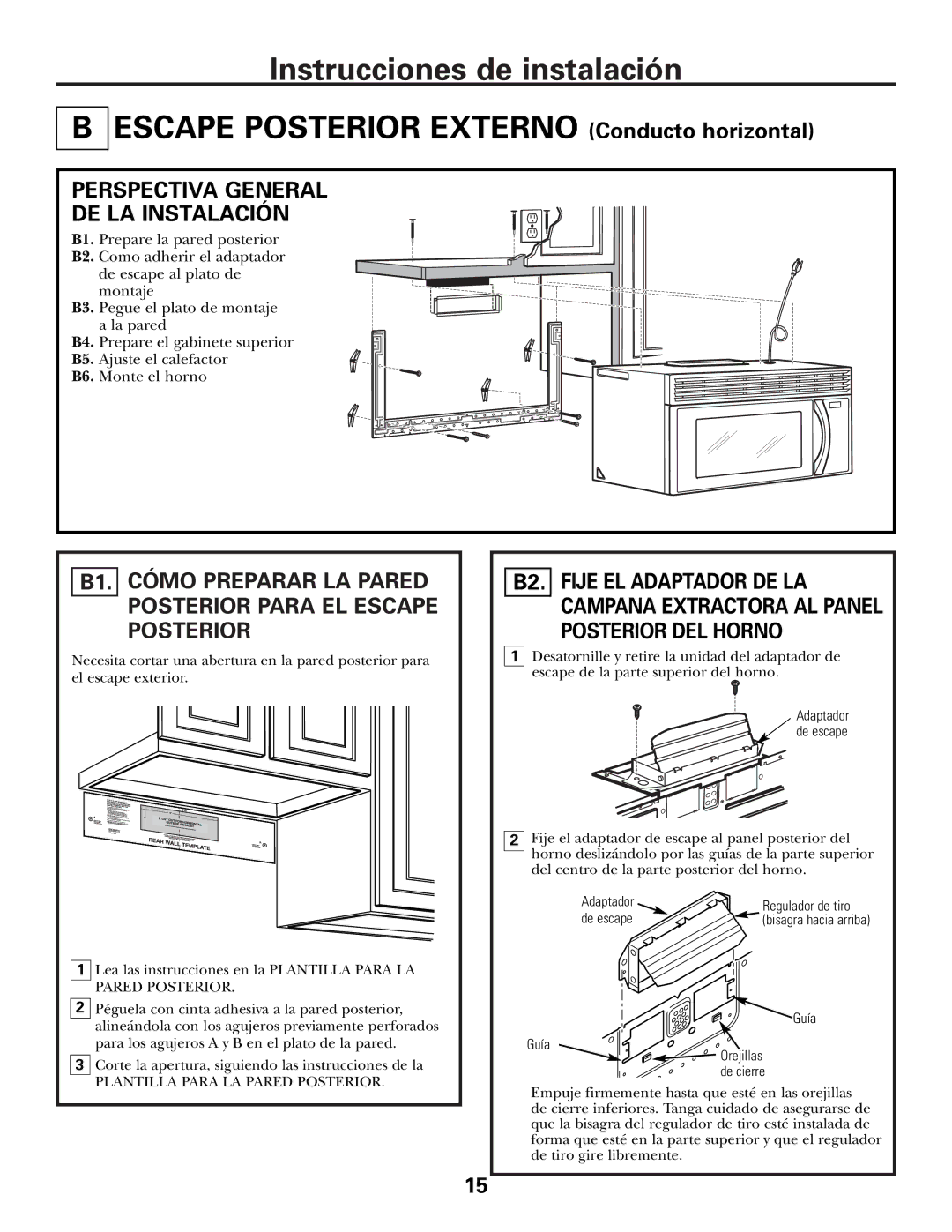 GE JVM1600 Series, JVM1653SH, JVM1653WH manual Plantilla Para LA Pared Posterior 