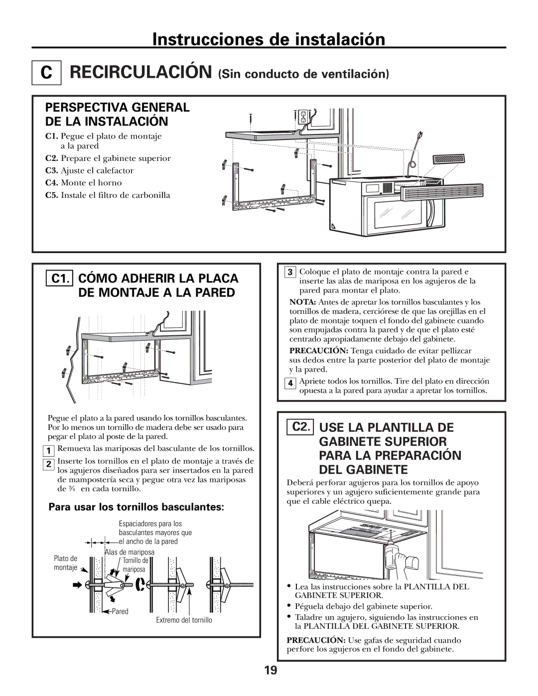 GE JVM1653SH, JVM1600 Series manual C1. Cómo Adherir LA Placa DE Montaje a LA Pared, Perspectiva General DE LA Instalación 