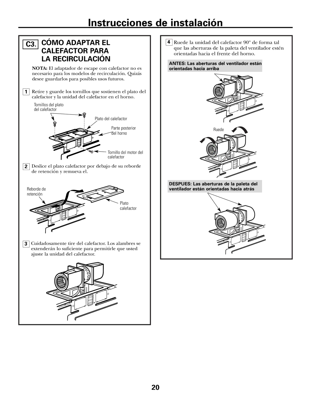 GE JVM1653WH, JVM1600 Series, JVM1653SH manual C3. Cómo Adaptar EL Calefactor Para LA Recirculación 