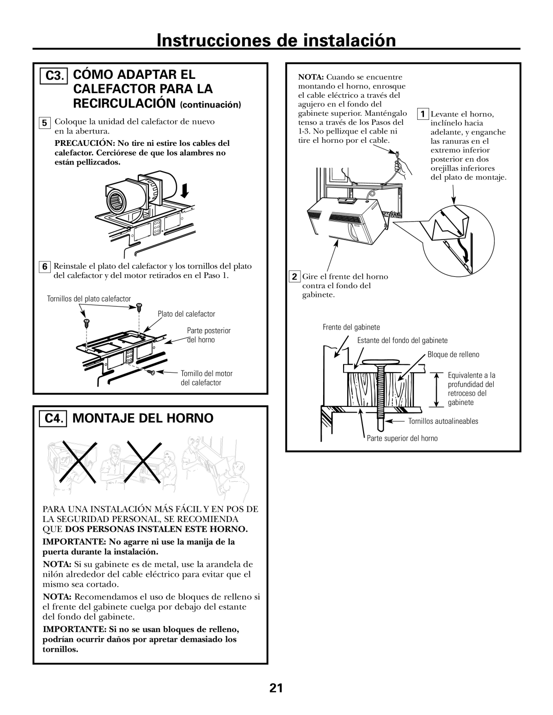 GE JVM1600 Series, JVM1653SH, JVM1653WH manual C4. Montaje DEL Horno, C3. Cómo Adaptar EL Calefactor Para LA 