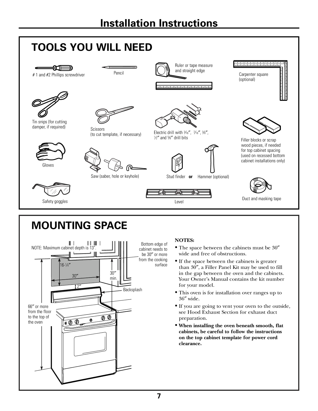 GE JVM1653SH, JVM1600 Series, JVM1653WH manual Tools YOU will Need, Mounting Space 