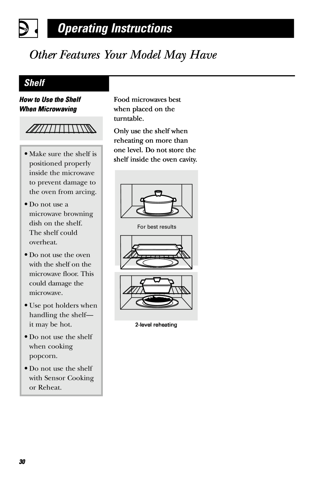 GE JVM1640AB owner manual Shelf, Operating Instructions, Other Features Your Model May Have 