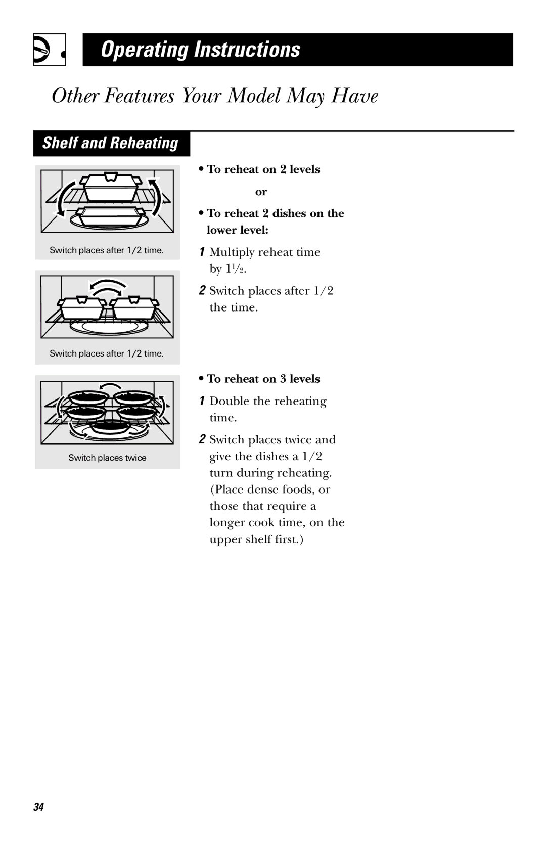 GE JVM1651, JVM1650 owner manual Shelf and Reheating, To reheat on 3 levels 