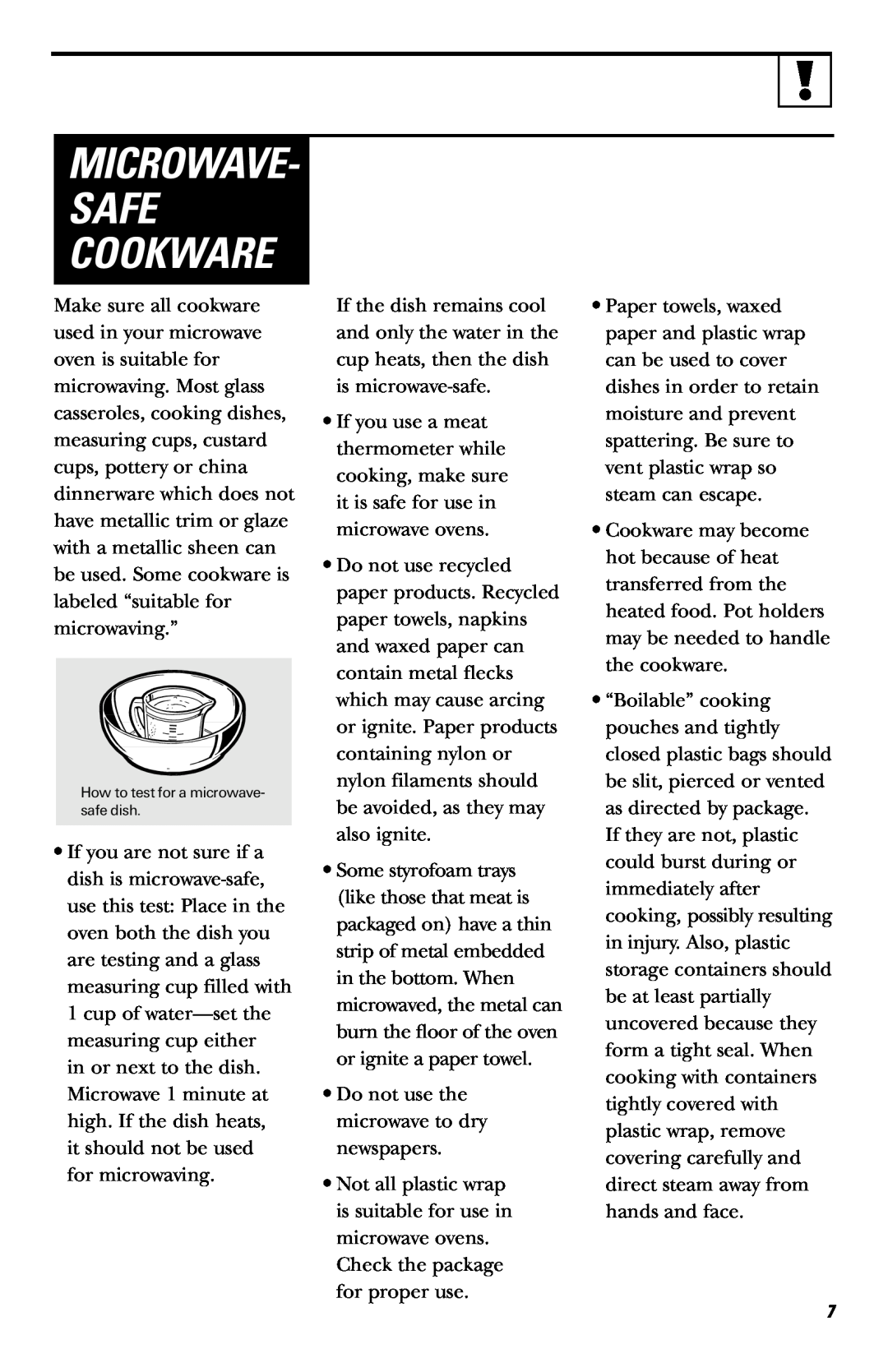GE JVM1660 owner manual Microwave- Safe Cookware 