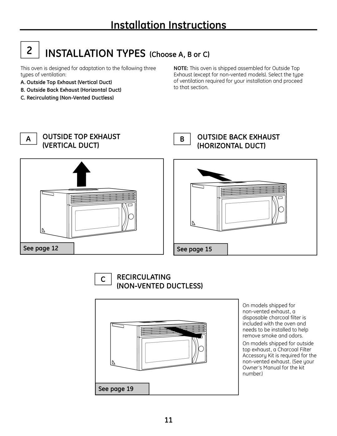 GE JVM1665SNSS warranty Recirculating NON-VENTED Ductless, See 