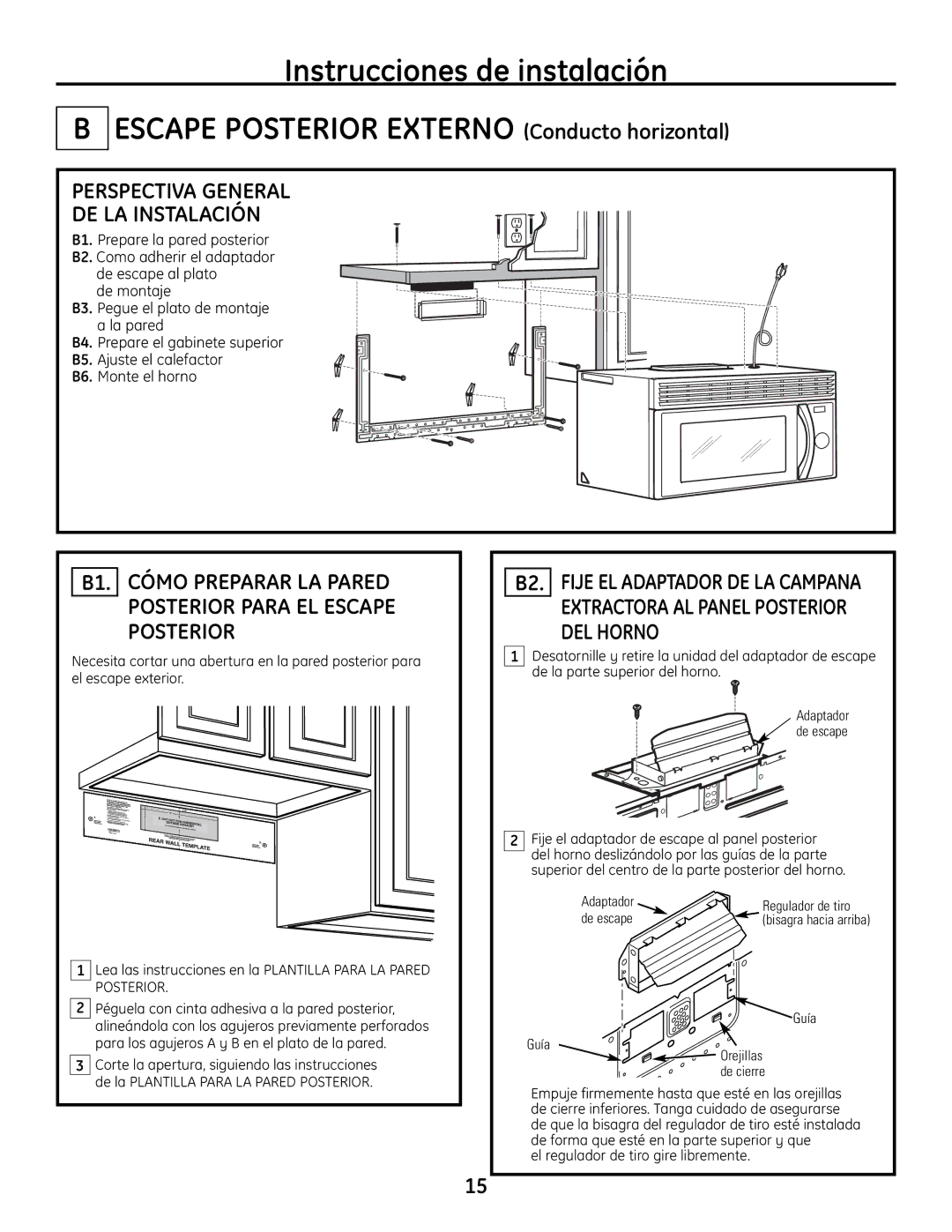 GE JVM1665SNSS warranty El regulador de tiro gire libremente, De escape, Guía Guía Orejillas De cierre 