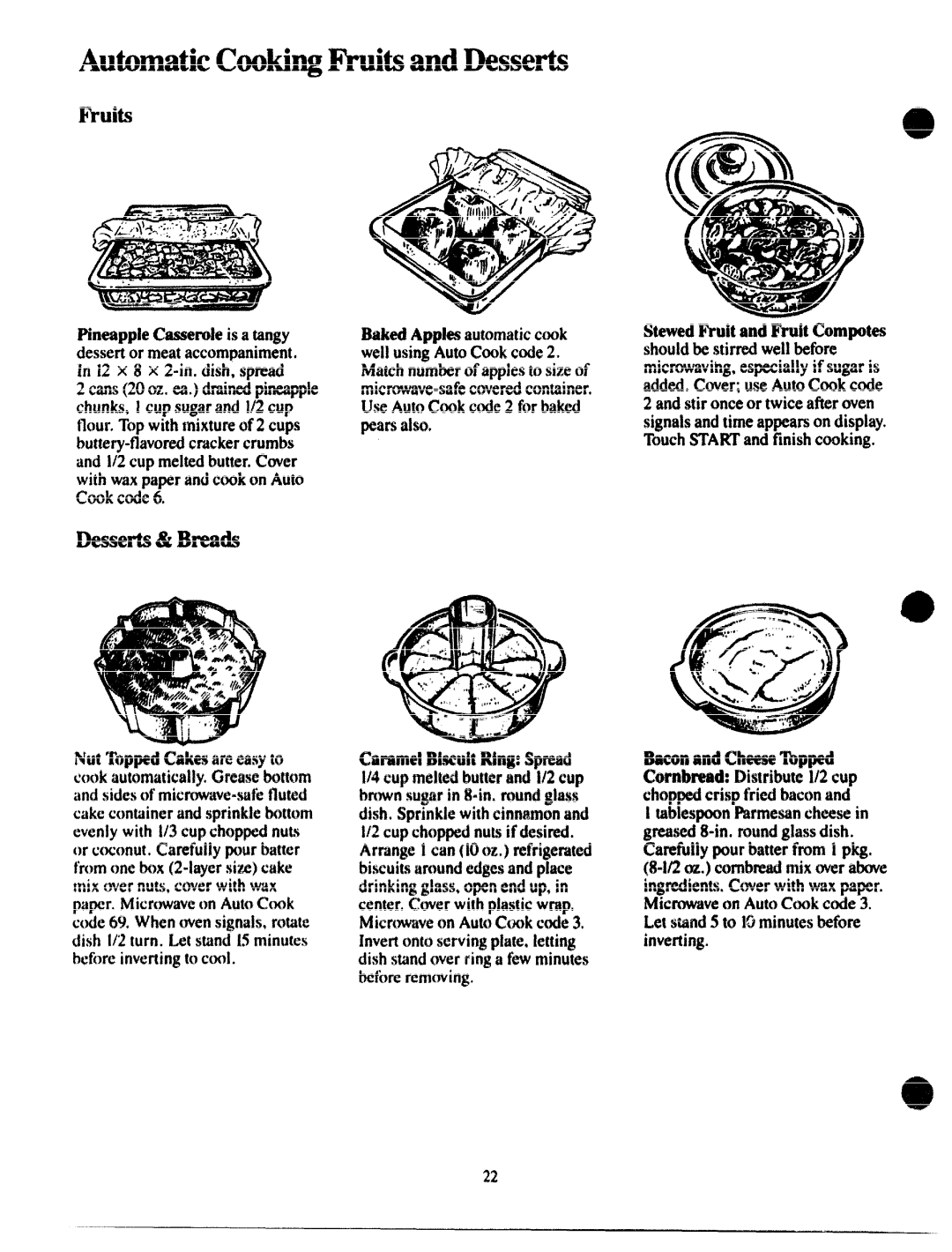 GE JVM172G manual CookingFruitsandDesserts, Tksm’ts &13read$, PineappleCasseroleisatangy 