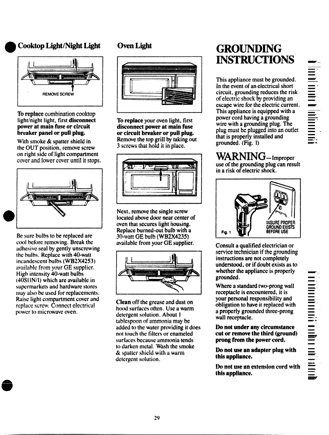 GE JVM172G manual Oven Light, Or circuitbreakerorpullplug 