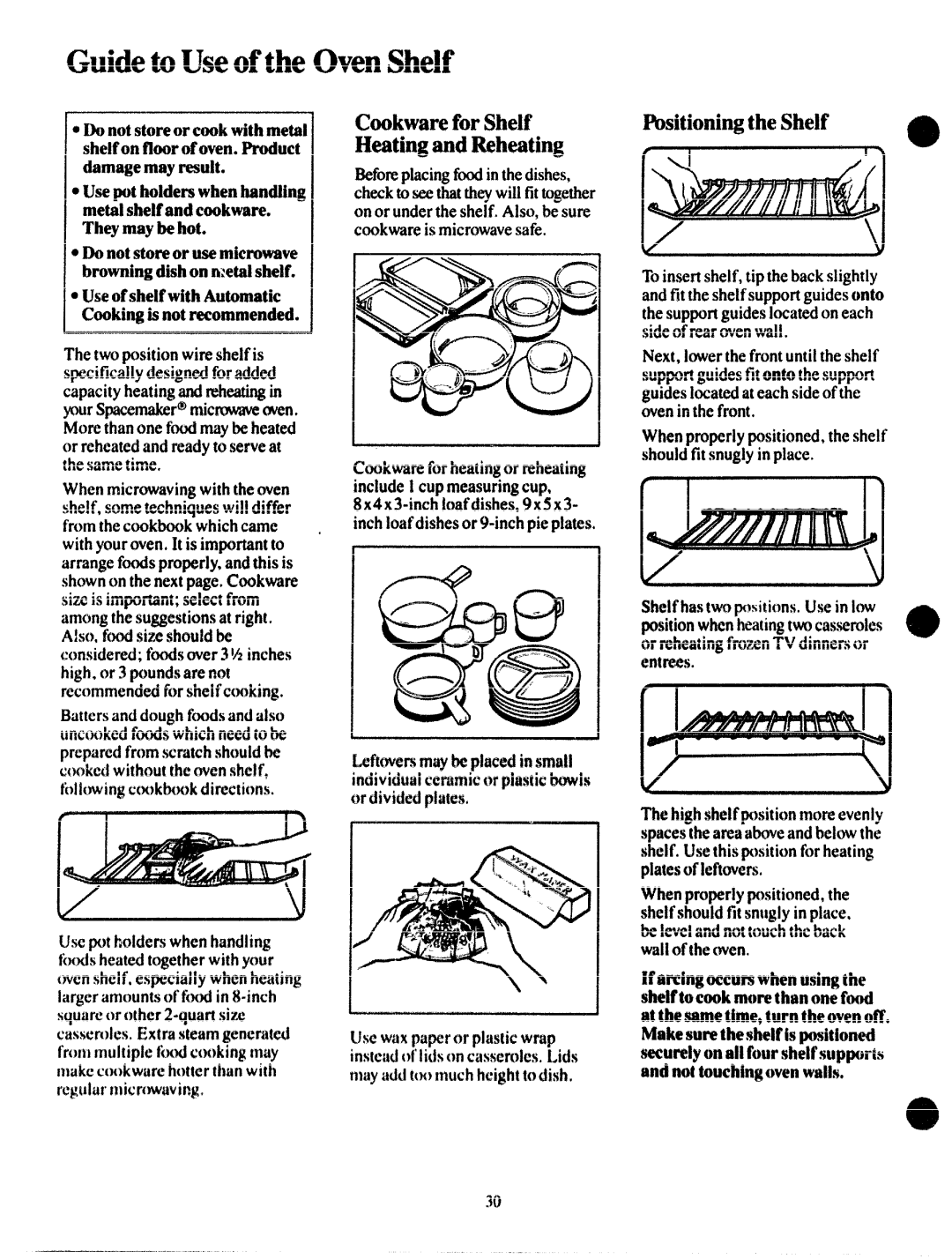 GE JVM172G manual GuidetoUseoftheOvenShelf, HeatingandReheating 