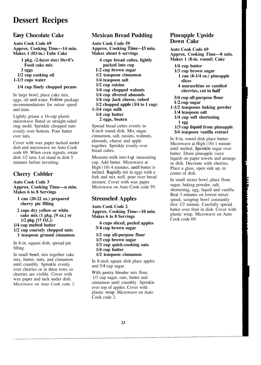 GE JVM172H warranty Dessert Recipes 