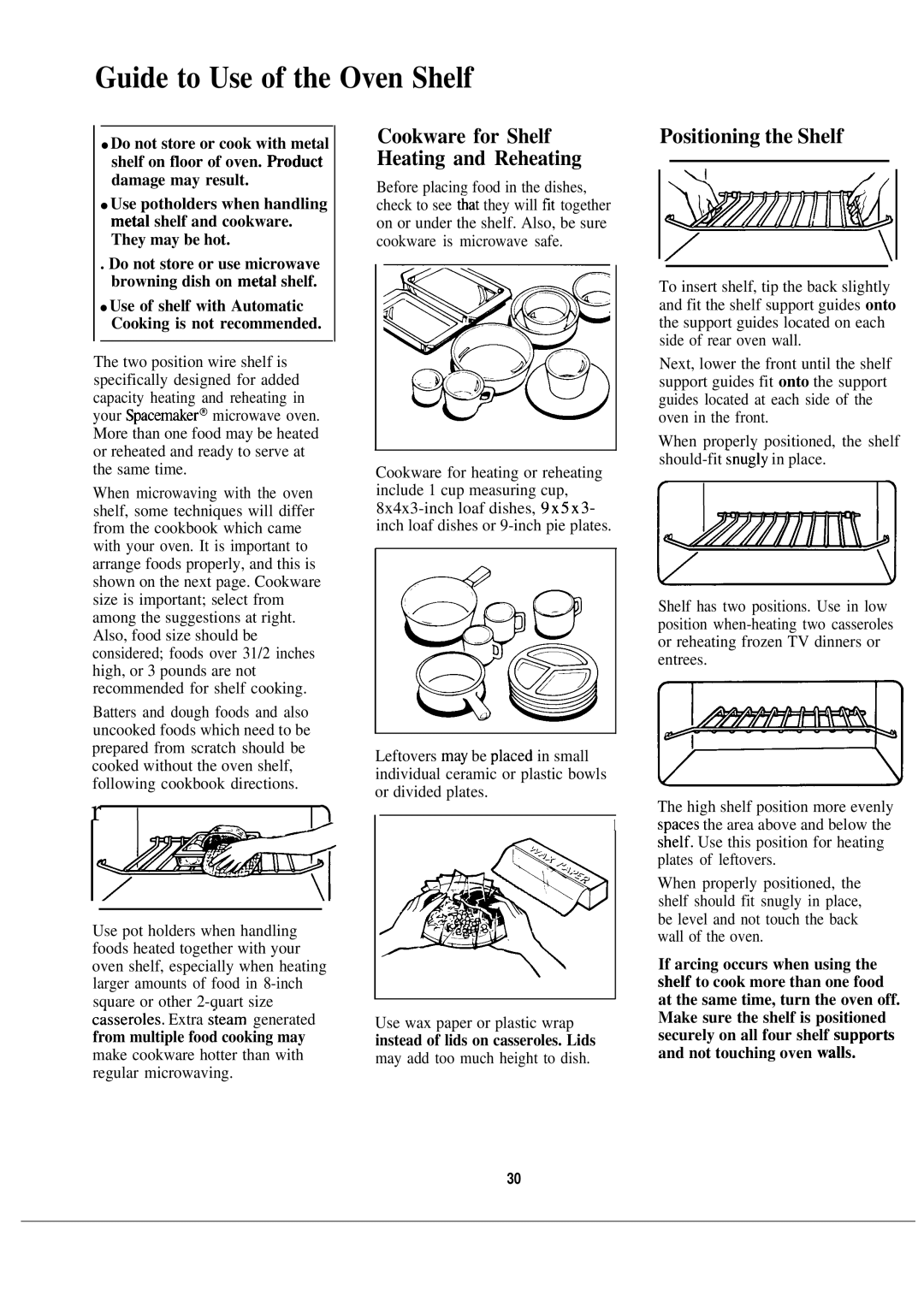 GE JVM172H warranty Guide to Use of the Oven Shelf, Positioning the Shelf 