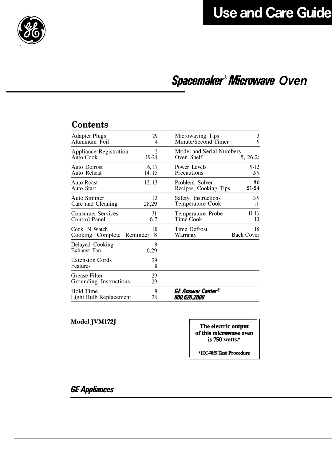 GE JVM172J warranty SpacemakerMicmave Oven 