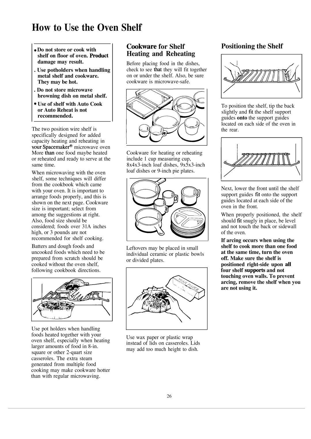 GE JVM172J warranty How to Use the Oven Shelf, Positioning the Shelf 