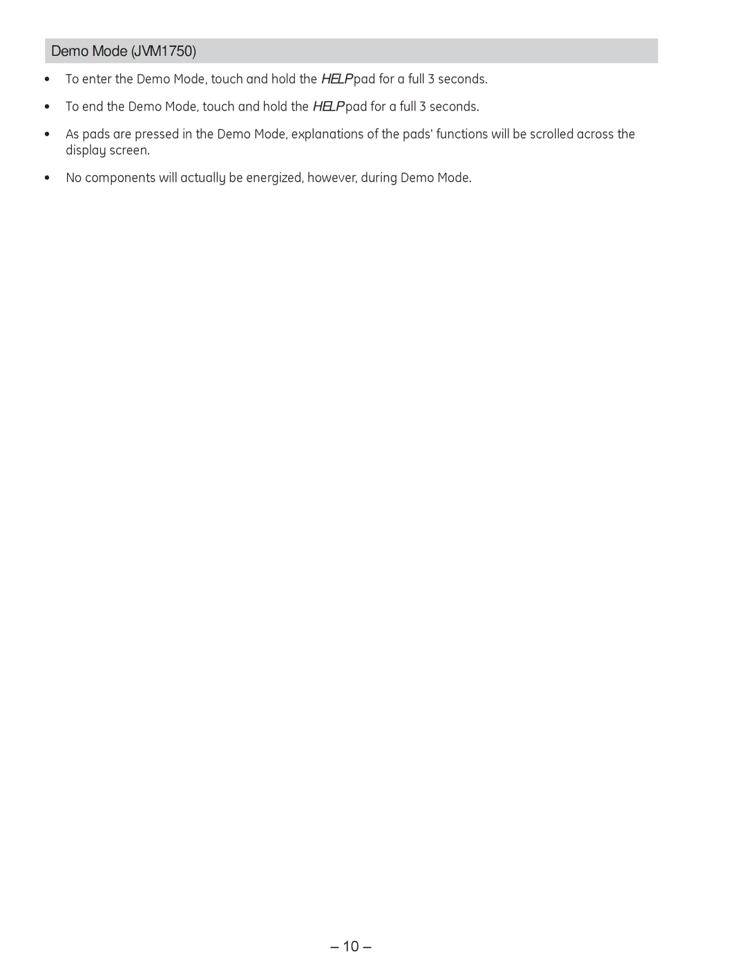 GE manual Demo Mode JVM1750 
