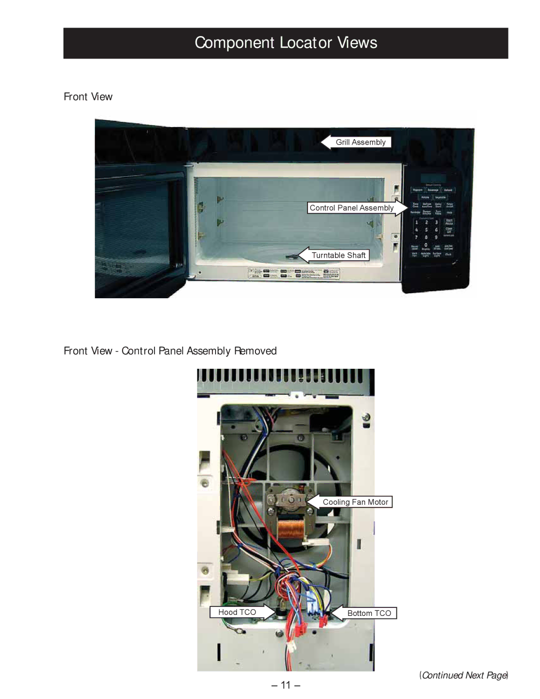 GE JVM1750 manual Component Locator Views, Front View Control Panel Assembly Removed 