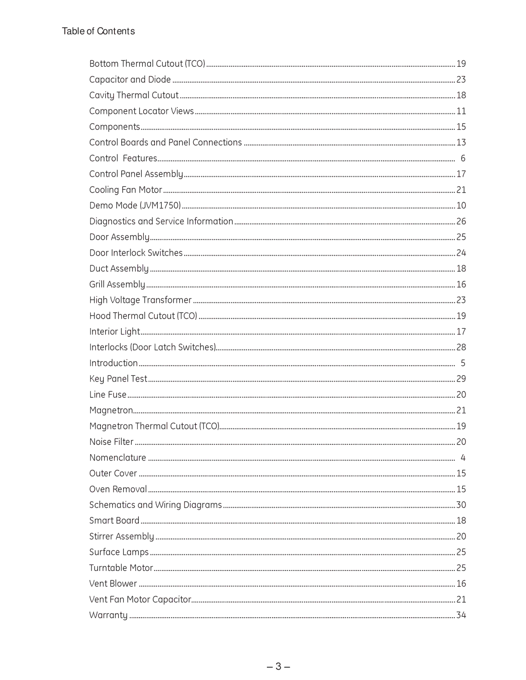 GE JVM1750 manual Table of Contents 