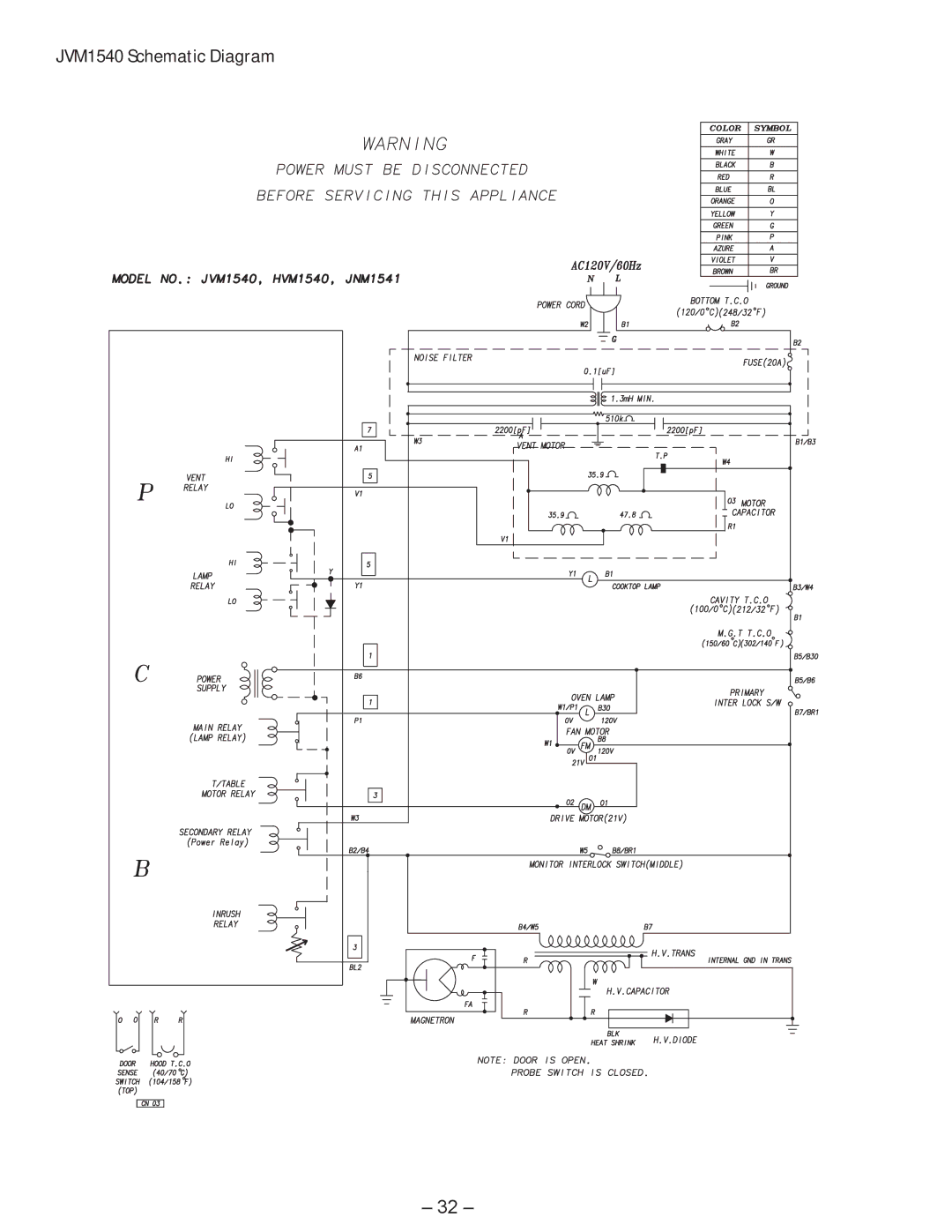 GE JVM1750 manual JVM1540 Schematic Diagram 