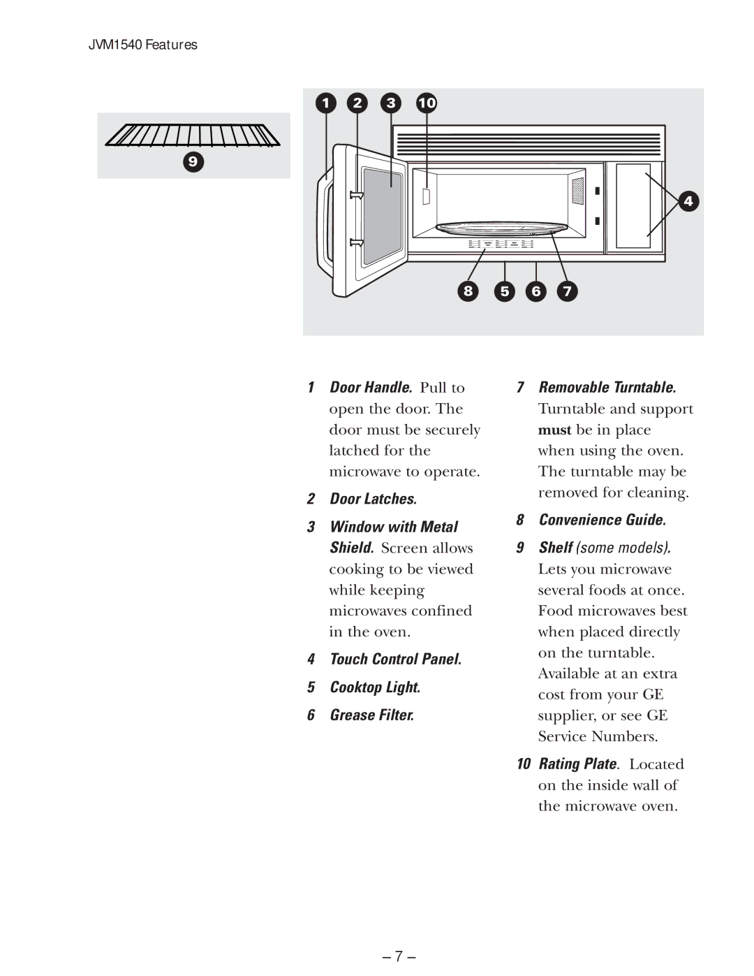 GE JVM1750 manual Convenience Guide, JVM1540 Features 