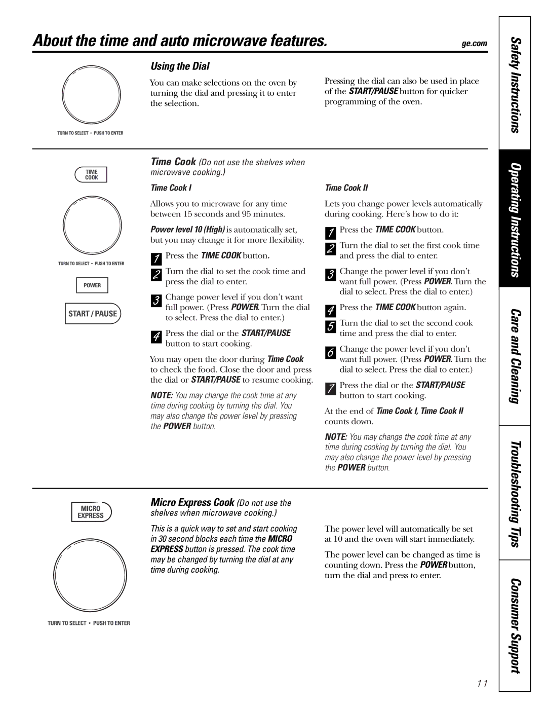 GE JVM1790 About the time and auto microwave features, Safety Instructions, Operating Instructions Care and Cleaning 