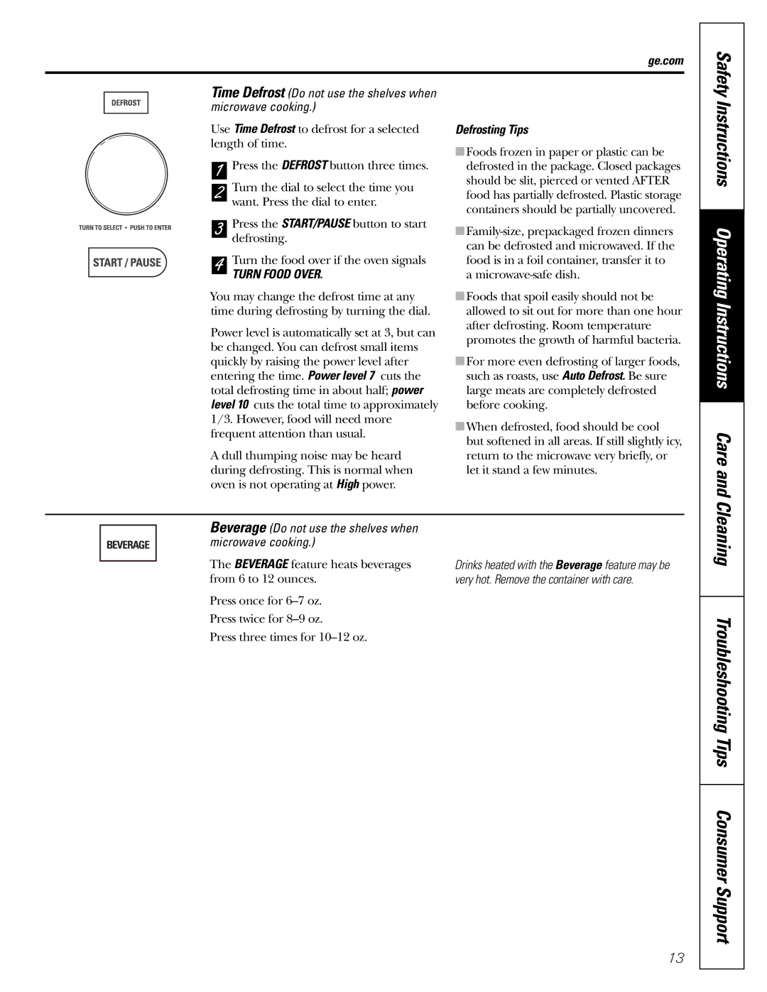 GE JVM1790 Instructions Operating Instructions Care, Cleaning Troubleshooting Tips Consumer Support, Ge.com Safety 