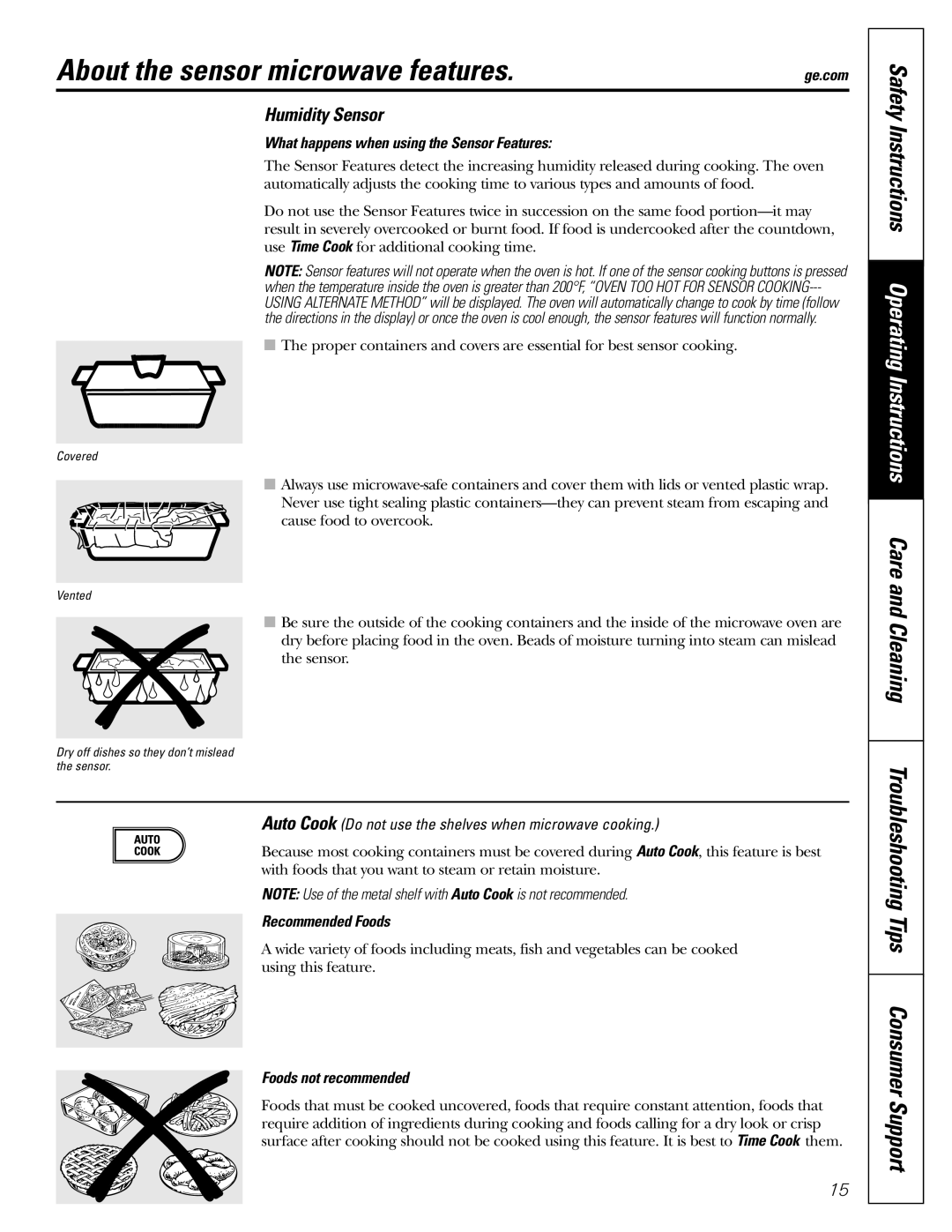 GE JVM1790 owner manual About the sensor microwave features, Humidity Sensor, What happens when using the Sensor Features 