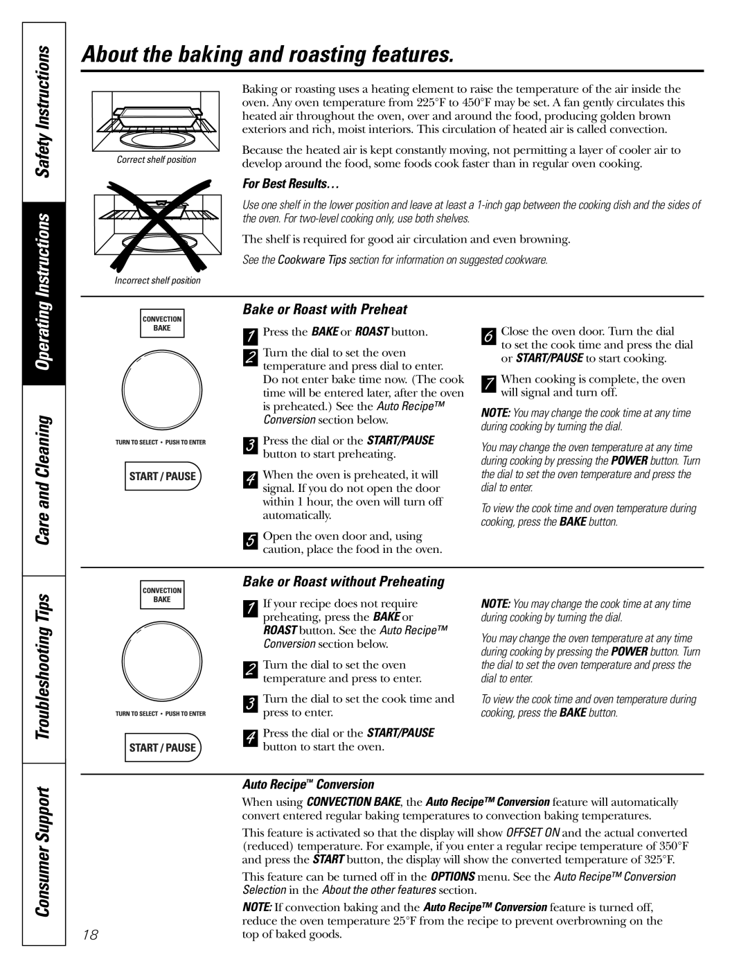 GE JVM1790 owner manual About the baking and roasting features, Troubleshooting Tips, Bake or Roast with Preheat 