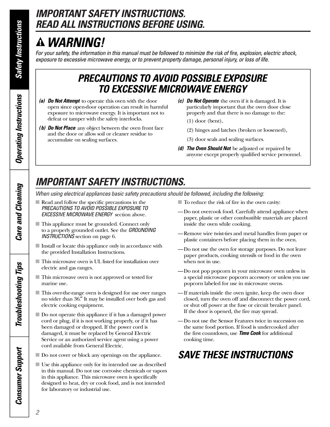 GE JVM1790 owner manual Safety Instructions, Cleaning, Consumer Support Troubleshooting Tips Care, Operating Instructions 