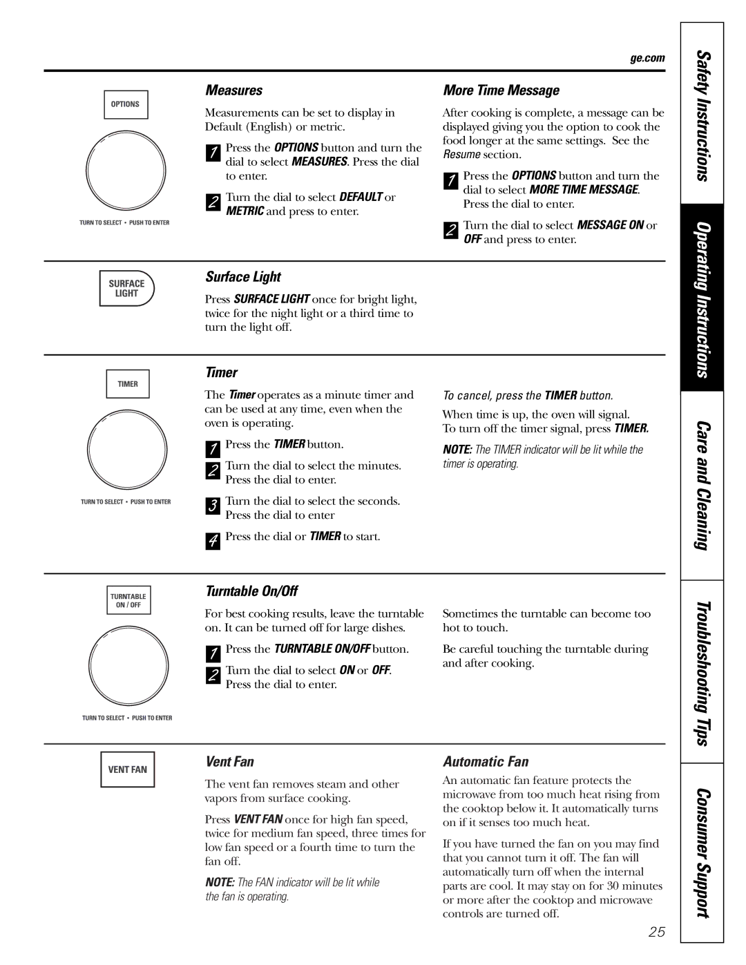 GE JVM1790 owner manual Care and Cleaning, Instructions Operating, Consumer Support 