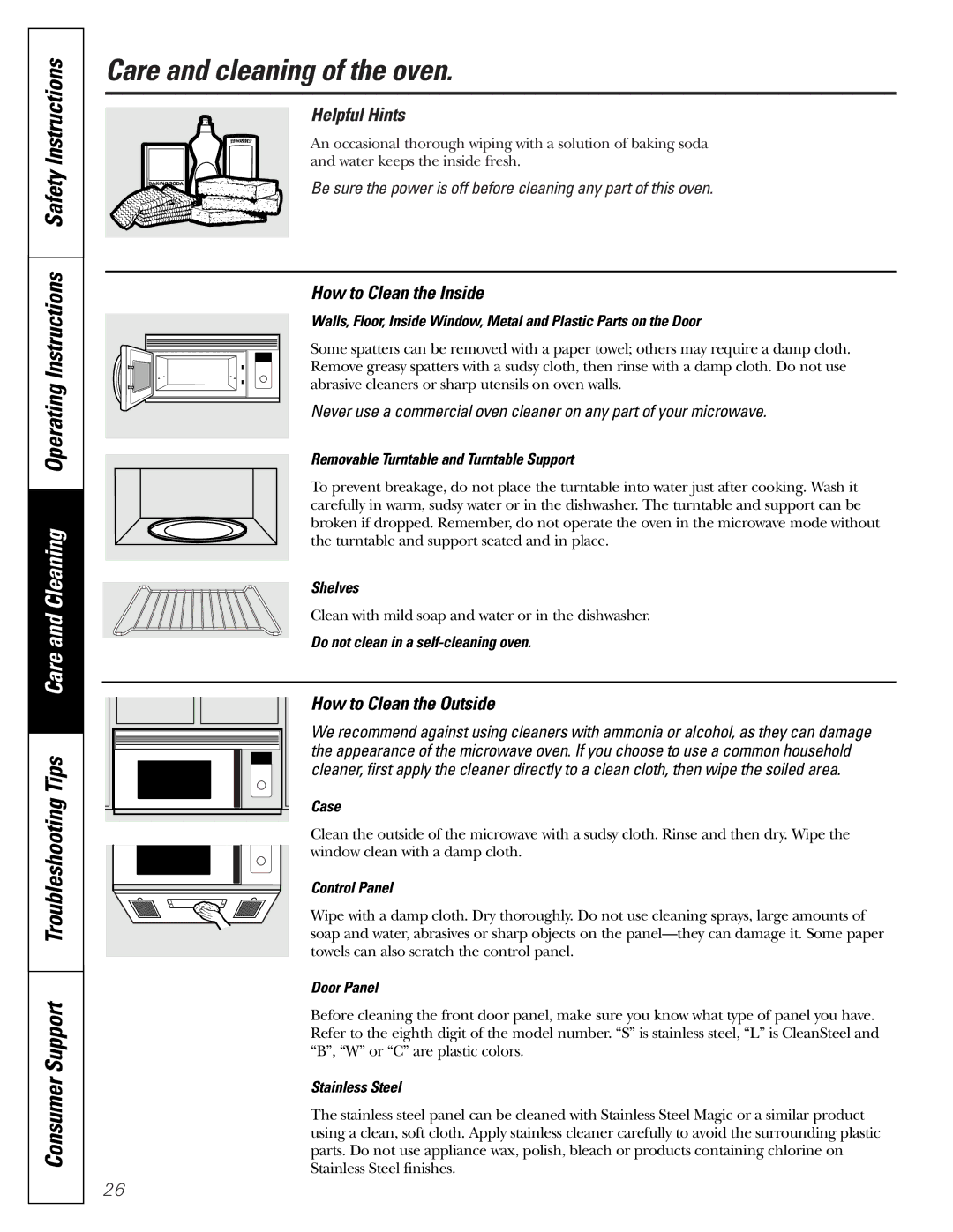 GE JVM1790 owner manual Care and cleaning of the oven, Helpful Hints, How to Clean the Inside, How to Clean the Outside 