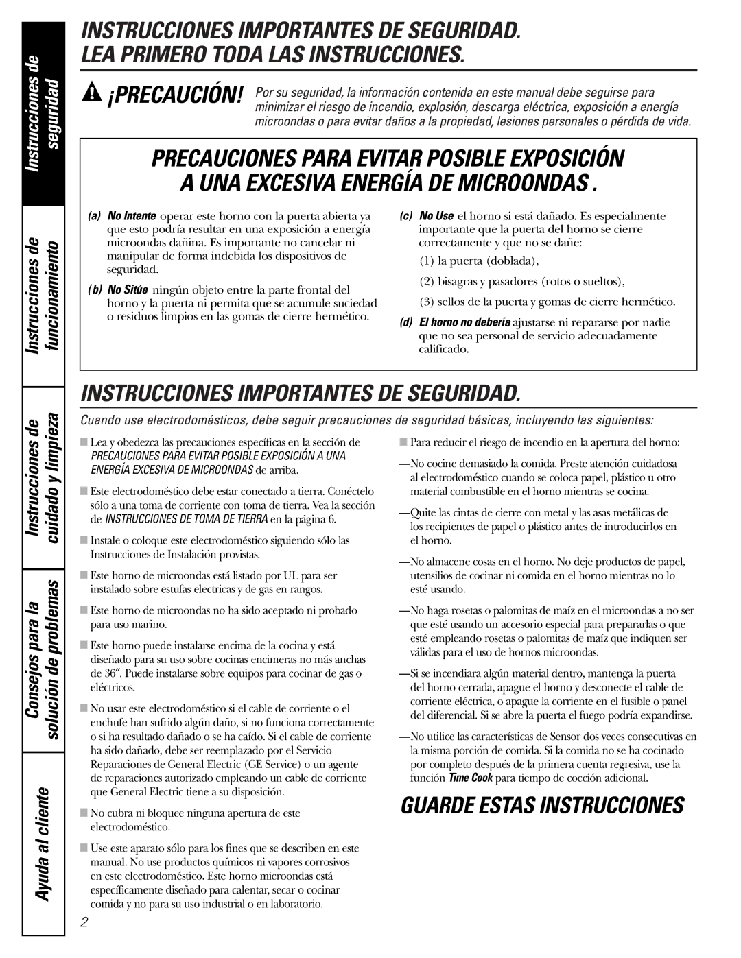 GE JVM1790 owner manual Instrucciones de Seguridad, Instrucciones de Funcionamiento, Para la, Ayuda al cliente, Solución de 