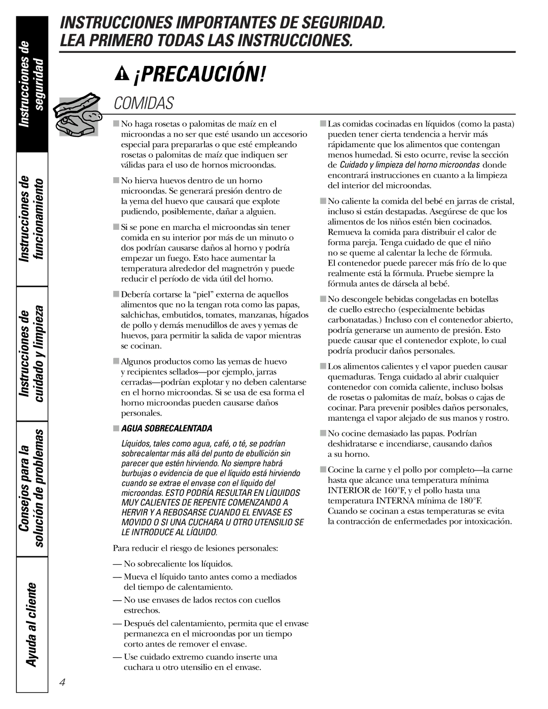 GE JVM1790 owner manual Comidas, Instruccionesde Seguridad 