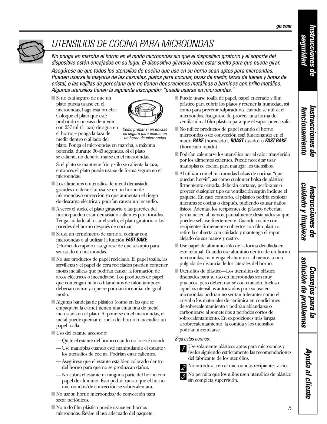 GE JVM1790 Utensilios DE Cocina Para Microondas, Funcionamiento, Cuidado y limpieza Instrucciones de Solución de 