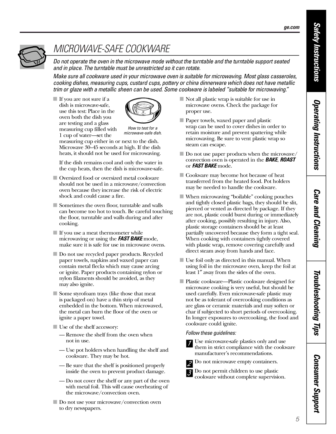 GE JVM1790 owner manual MICROWAVE-SAFE Cookware, Follow these guidelines 