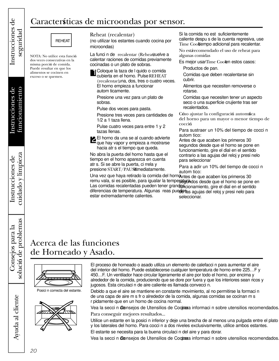 GE JVM1790 owner manual Consejos para solución de, Reheat recalentar, Para conseguir mejores resultados 