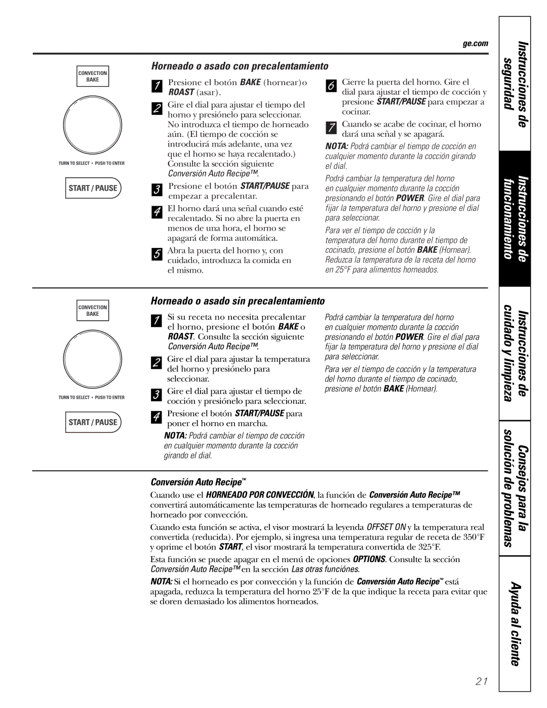 GE JVM1790 owner manual Horneado o asado con precalentamiento, Conversión Auto Recipe 