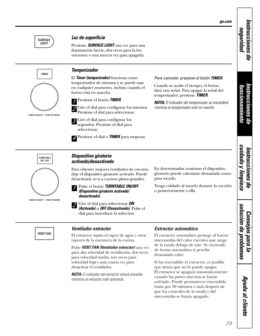 GE JVM1790 owner manual Para la de problemas, Cuidado y limpieza Instrucciones de Solución 